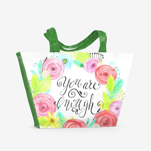 Пляжная сумка «Цветочные венок с фразой You are enough»