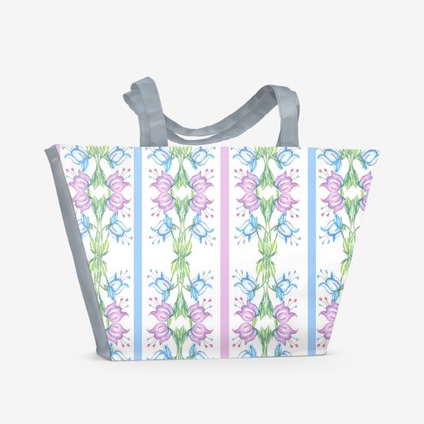 Пляжная сумка «паттерн с цветами колокольчика акварель растительный орнамент»