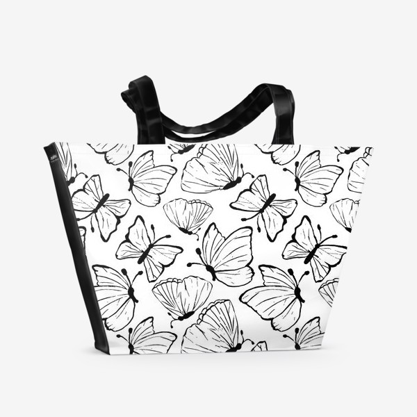 Пляжная сумка «Черно-белые бабочки. Насекомые.Лето»
