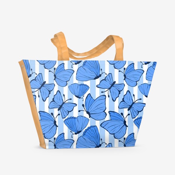 Пляжная сумка «Бабочки на полоске.Насекомые.Лето»