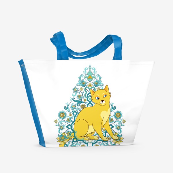 Пляжная сумка «Кот в моем саду. Рыжий кот и орнамент»