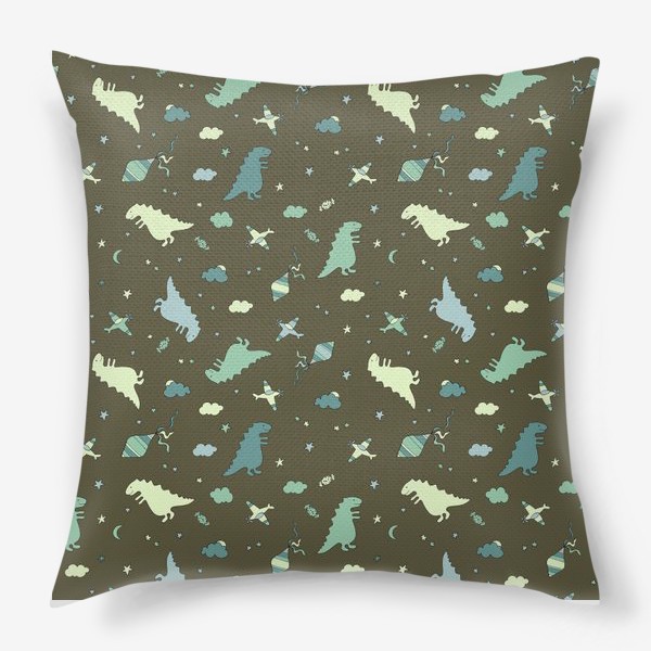 Подушка «Детский узор с динозаврами, самолетами, облаками, звездами»