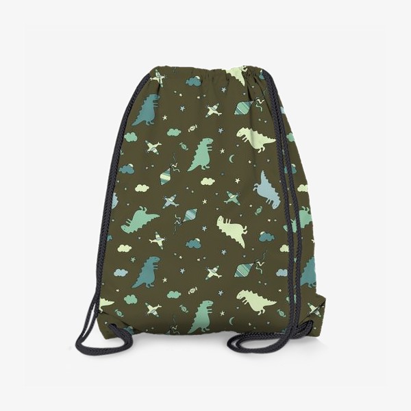 Рюкзак «Детский узор с динозаврами, самолетами, облаками, звездами»