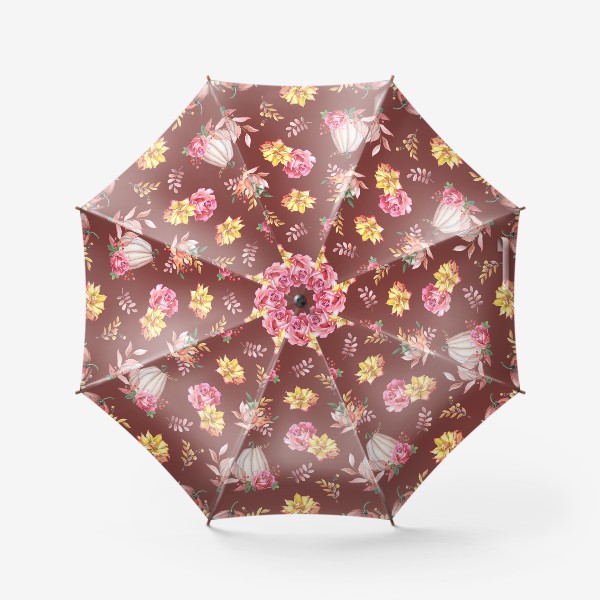 Зонт «Тыквы,розы и листья.Коричневый»
