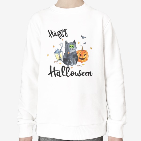 Свитшот «Котик с тыквой "Счастливого Хэллоуина"»