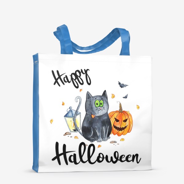 Сумка-шоппер «Котик с тыквой "Счастливого Хэллоуина"»