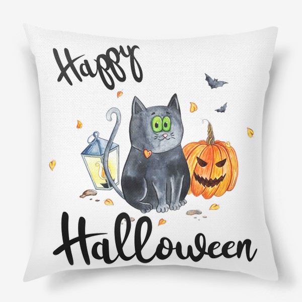 Подушка «Котик с тыквой "Счастливого Хэллоуина"»