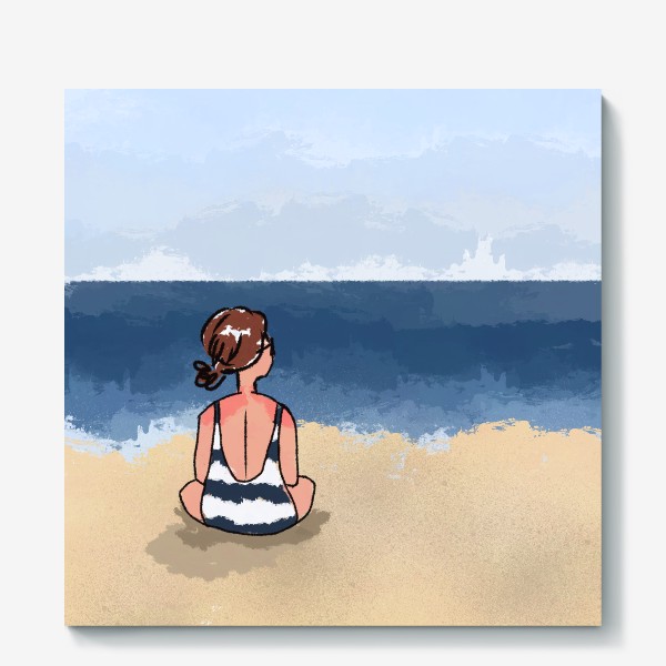Холст «На море отдых бархатный сезон девушка на песке пляж»
