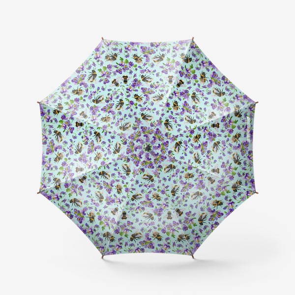 Зонт «Шмели и фиалки на бирюзовом фоне»