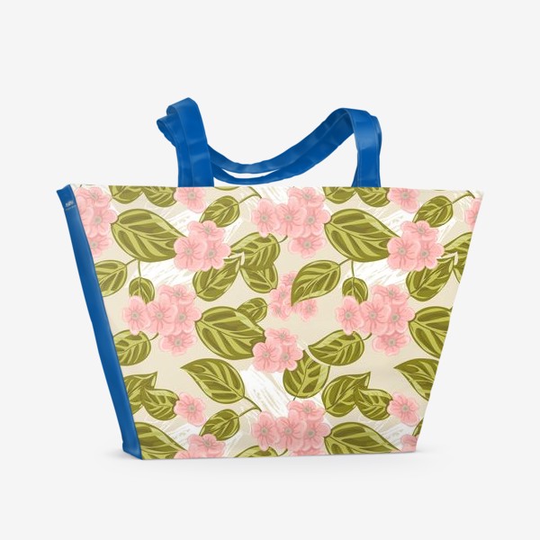Пляжная сумка «Паттерн с весенними розовыми цветами»