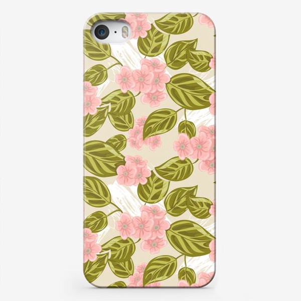 Чехол iPhone «Паттерн с весенними розовыми цветами»