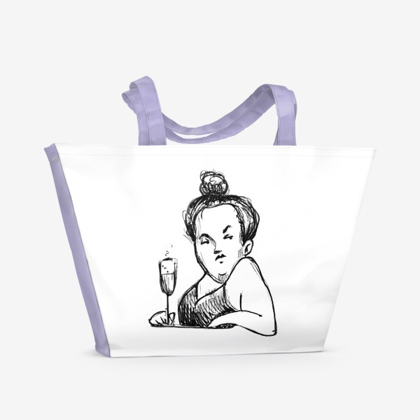 Пляжная сумка «Женщина вино бокал шампанское пышечка»