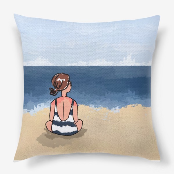 Подушка «На море отдых бархатный сезон девушка на песке пляж»