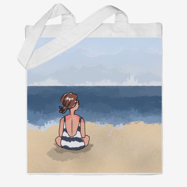 Сумка хб «На море отдых бархатный сезон девушка на песке пляж»