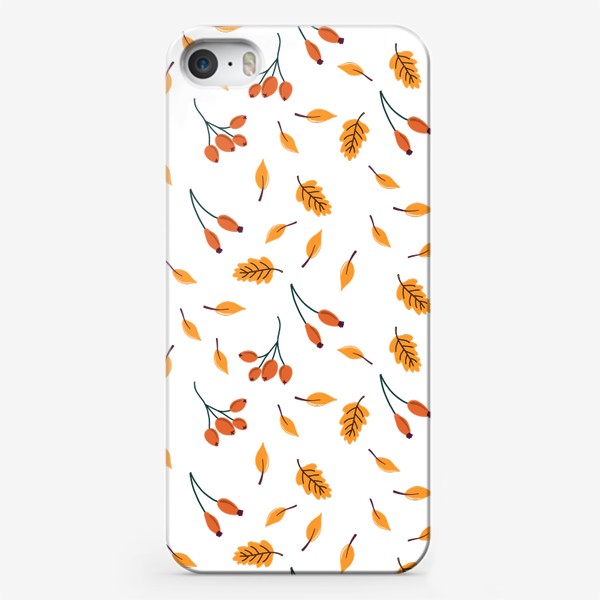 Чехол iPhone «Паттерн с осенними листьями и ягодами»