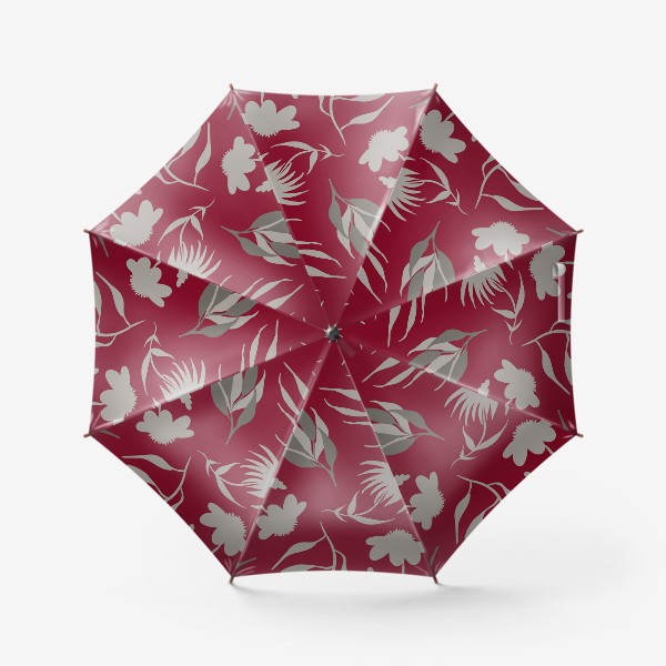 Зонт «Серая ботаника на бордовом»