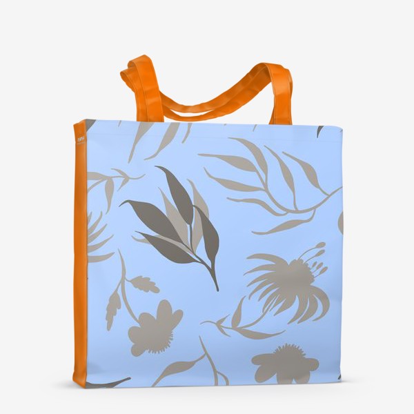 Сумка-шоппер «Серая ботаника на голубом»