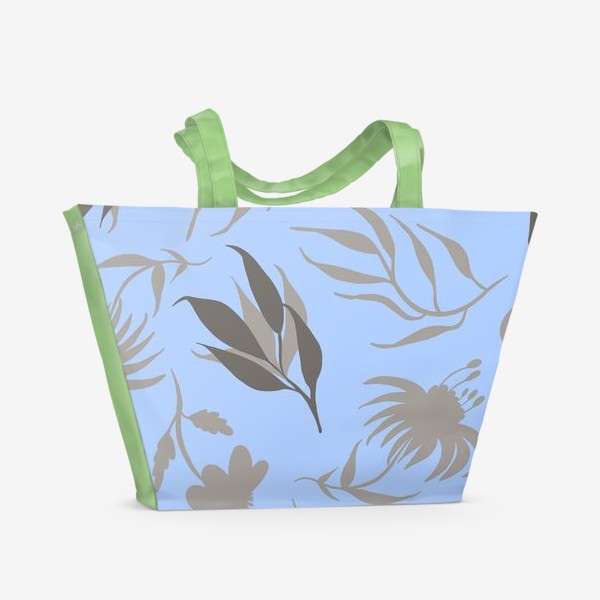 Пляжная сумка &laquo;Серая ботаника на голубом&raquo;