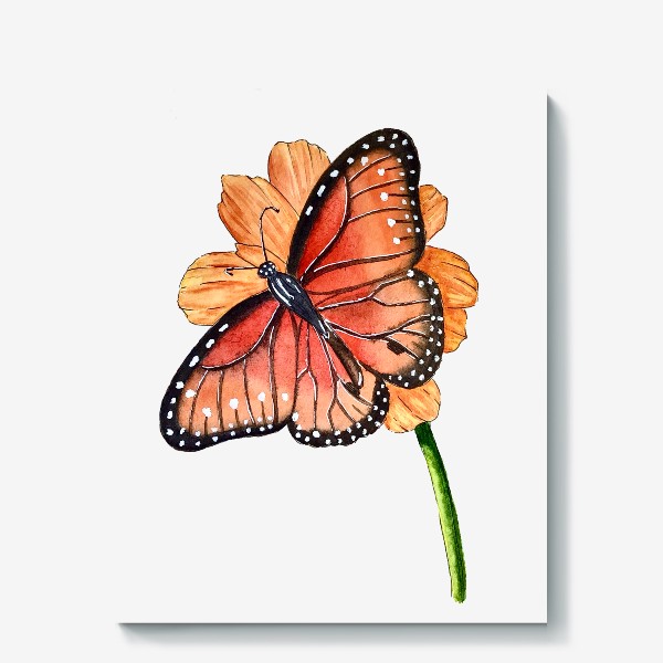 Холст «Бабочка на цветке. Акварель»