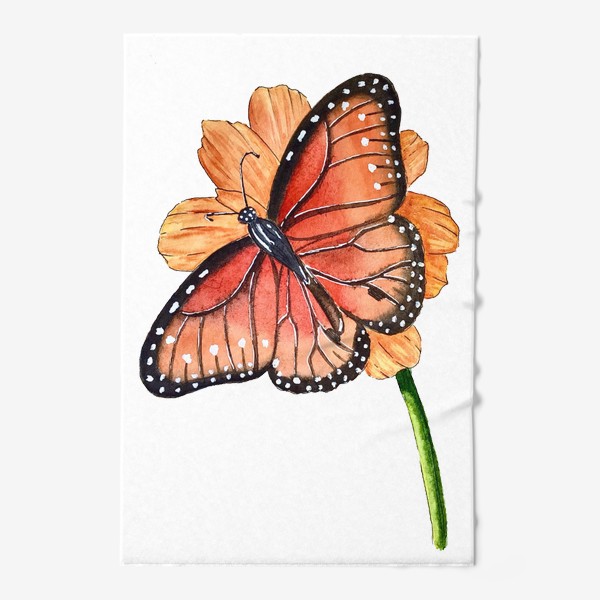 Полотенце «Бабочка на цветке. Акварель»