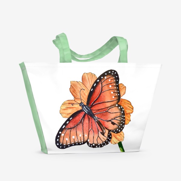 Пляжная сумка «Бабочка на цветке. Акварель»