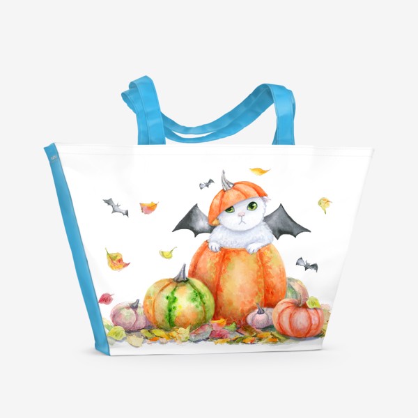 Пляжная сумка «Кот и тыквы Хэллоуин»