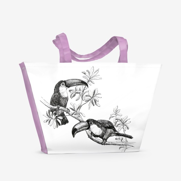 Пляжная сумка «Пара птиц туканов на ветке в тропическом лесу»