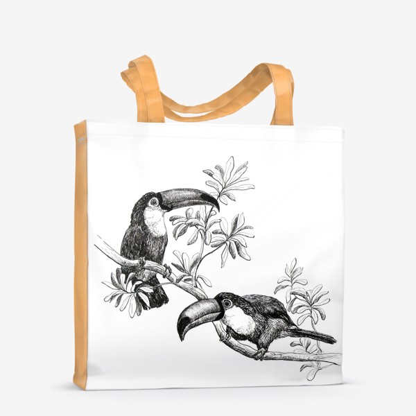 Сумка-шоппер «Пара птиц туканов на ветке в тропическом лесу»