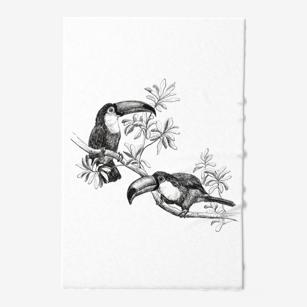 Полотенце «Пара птиц туканов на ветке в тропическом лесу»