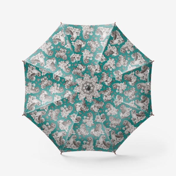 Зонт «Совы, совята, сипуха, романтика, романтичный, сепия, морской фон, »