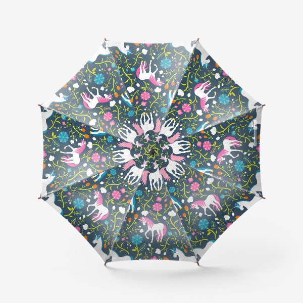 Зонт «Разноцветные единороги и цветы»