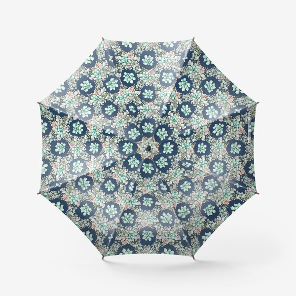 Зонт «Цветочный орнамент на тёмно-синем фоне»