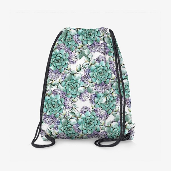 Рюкзак «Паттерн. Бирюзовые и лиловые цветы. Стиль 70-х»