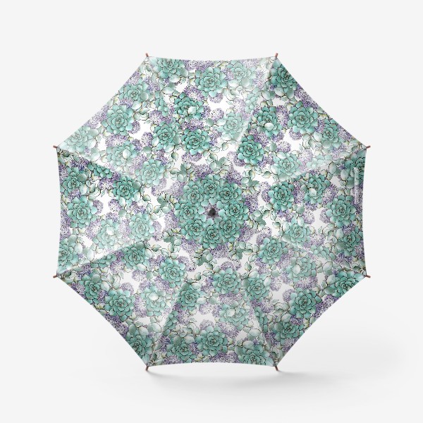 Зонт «Паттерн. Бирюзовые и лиловые цветы. Стиль 70-х»