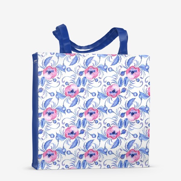 Сумка-шоппер «Паттерн Розовый мак, синие листья»