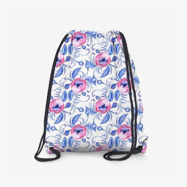 Рюкзак «Паттерн Розовый мак, синие листья»