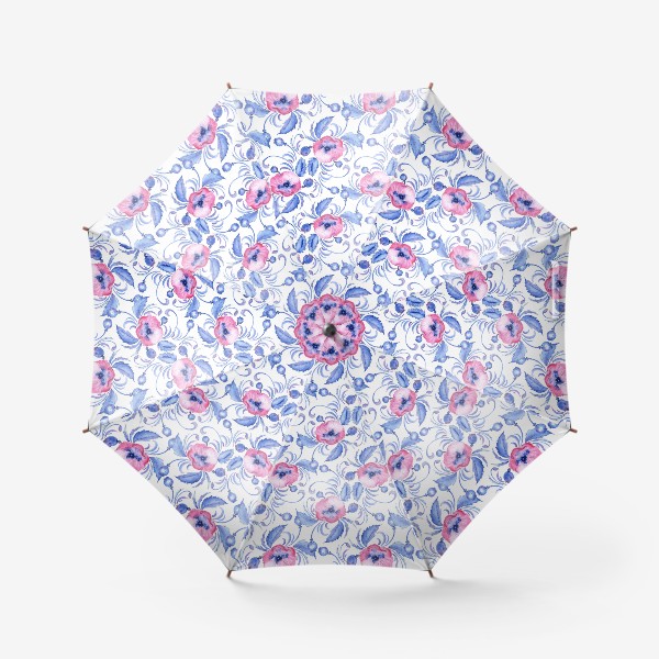 Зонт «Паттерн Розовый мак, синие листья»