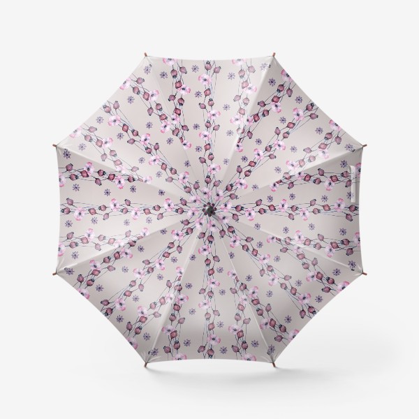 Зонт «Паттерн.Полосы из лиловых маков на бежевом фоне»