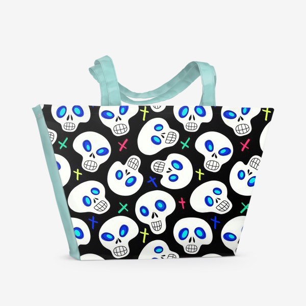 Пляжная сумка «Забавные черепки и разноцветные кресты »
