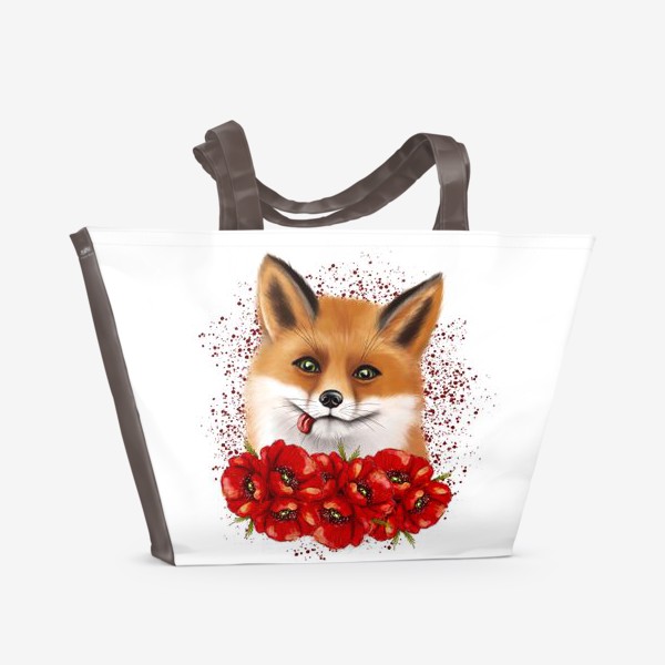 Пляжная сумка «Довольная лиса в красных маках»