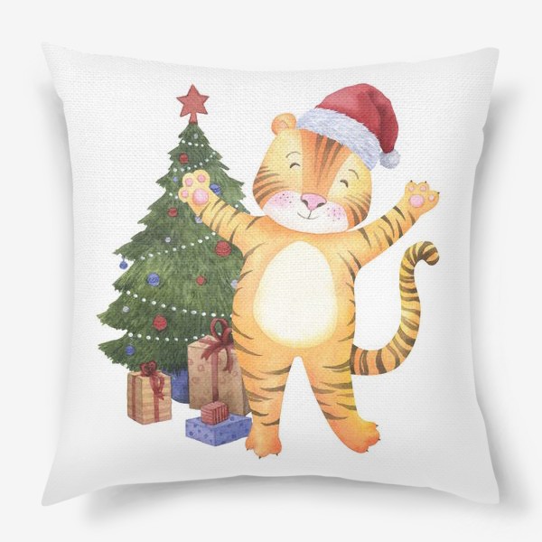 Подушка «Новогодний тигр у елки»