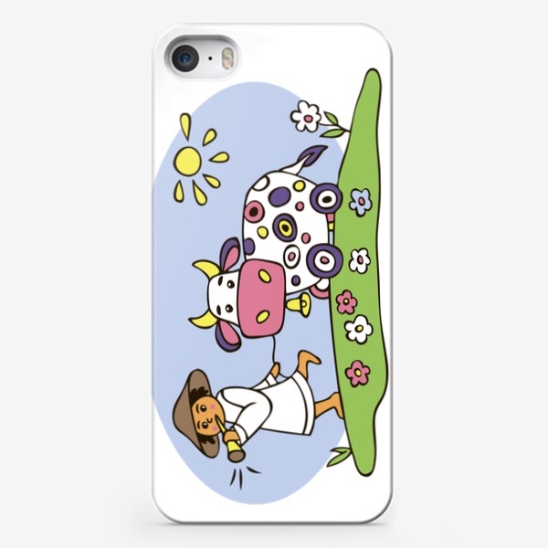 Чехол iPhone «пастух и корова иллюстрация стилизованная»