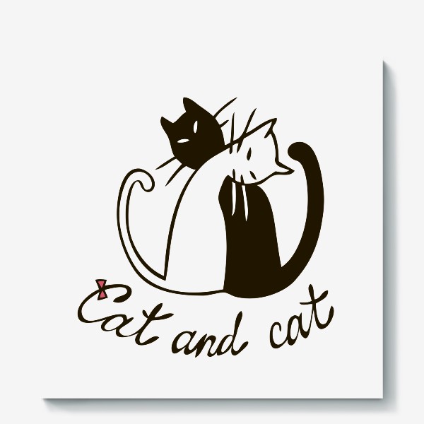 Холст «черный кот и белая кошка иллюстрация»