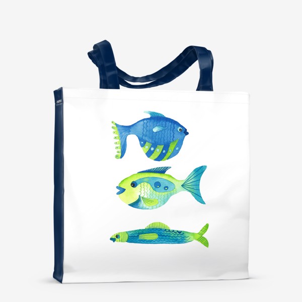 Сумка-шоппер «три сине-зеленые рыбы»