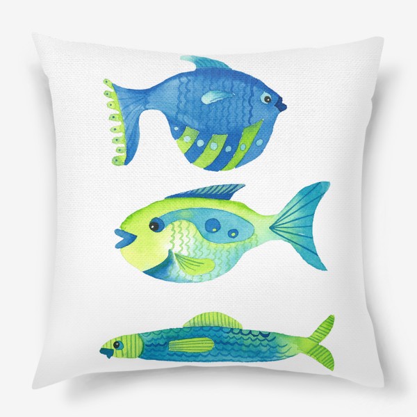 Подушка «три сине-зеленые рыбы»