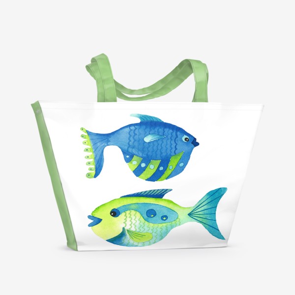Пляжная сумка «три сине-зеленые рыбы»