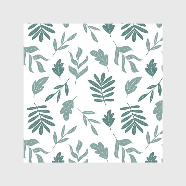 Шторы «Зеленые листья на белом - природный узор»