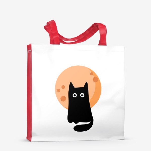 Сумка-шоппер «Черный кот на фоне оранжевой луны. Хеллоуин»