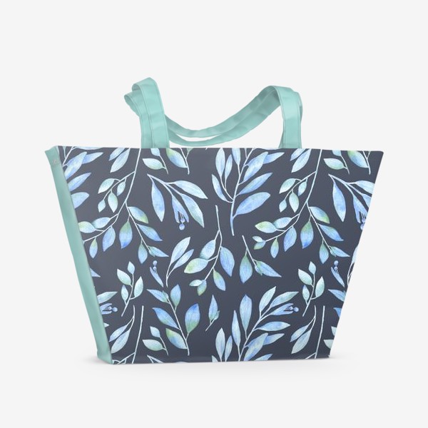 Пляжная сумка «Голубые ветви на темном фоне»