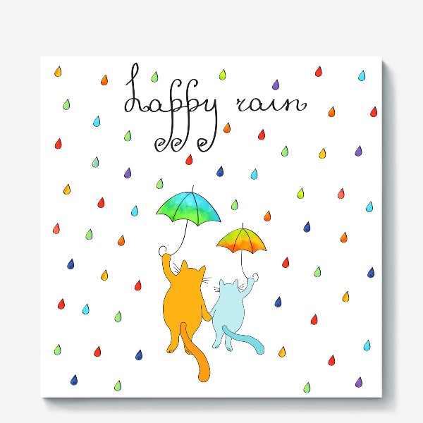 Холст &laquo;Happy cats walking in the rain&raquo;